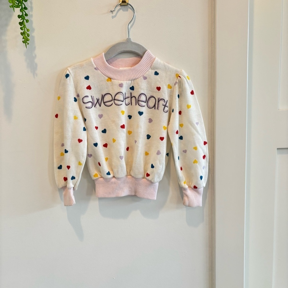 Vintage 80's 90's Childs Sweetheart Knit Long Sleeve Sweater Rainbow Hearts 12 m